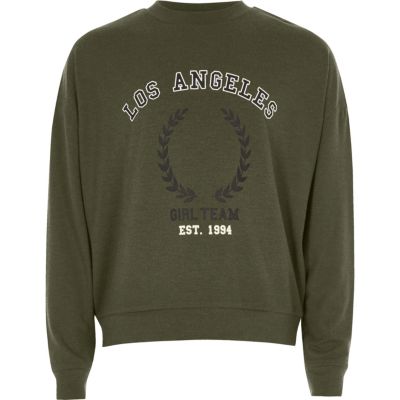 Girls khaki LA print sweatshirt